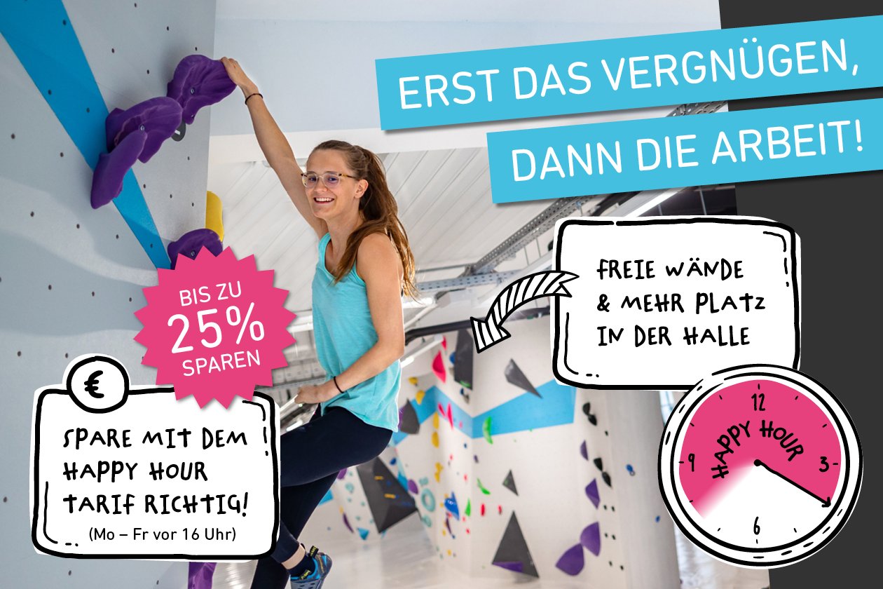 Günstiger bouldern während der Happy Hour in der Boulderwelt Karlsruhe!