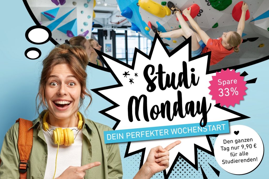 StudiMonday Angebot bei der Boulderwelt Karlsruhe - nur 9,90€