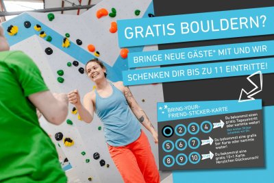 Bring your Friend Stickerkarte Aktion in der Boulderwelt Karlsruhe Boulderhalle Bouldern