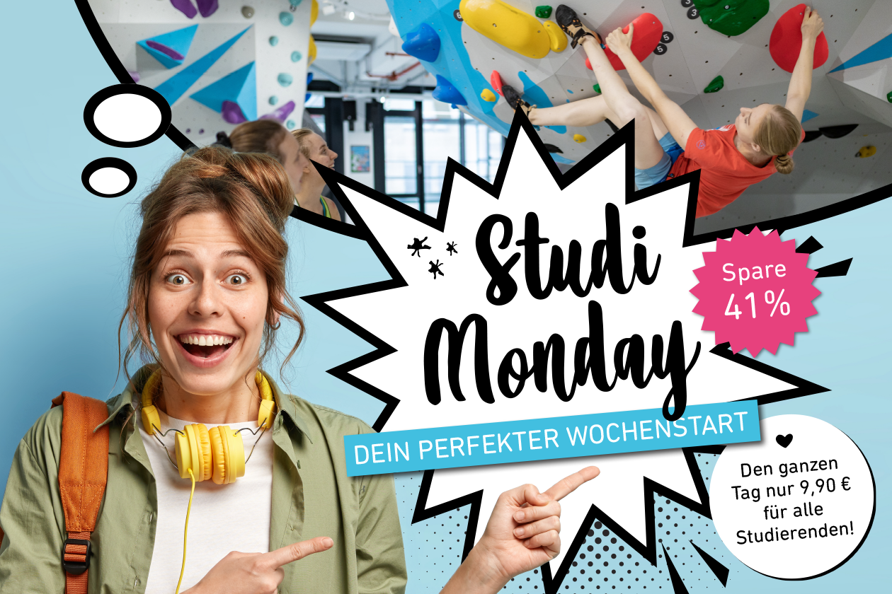 StudiMonday Angebot bei der Boulderwelt Karlsruhe - nur 9,90€ (außer an Feiertagen)